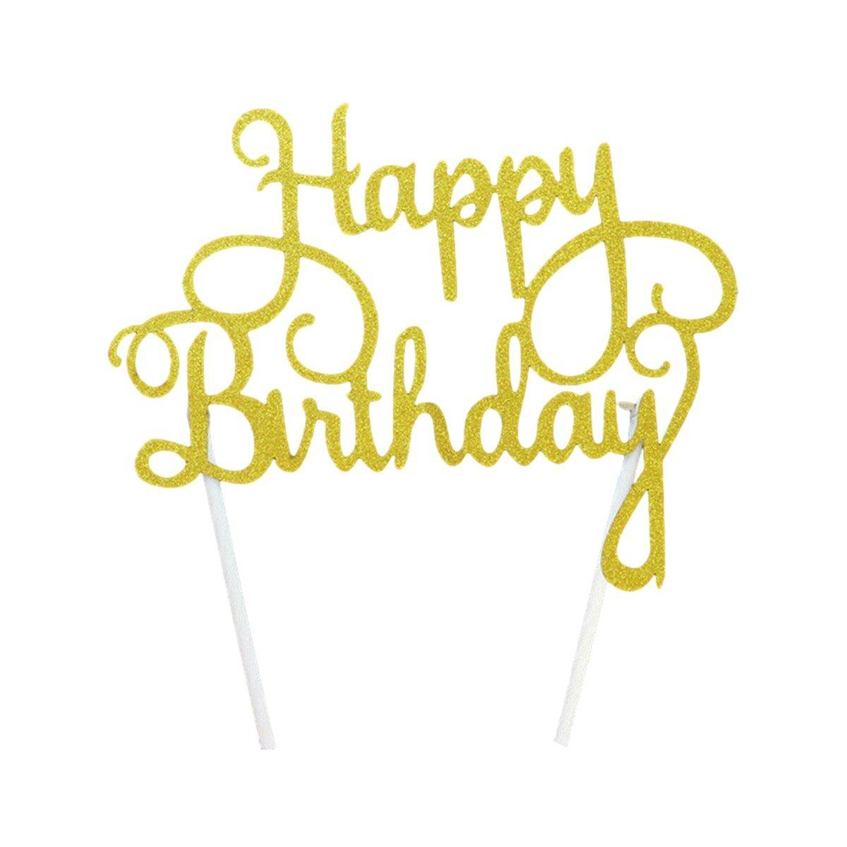 Happy Birthday Cake Topper Colour Printed Acrylic Party Decorations - Silver-Happy Birthday
