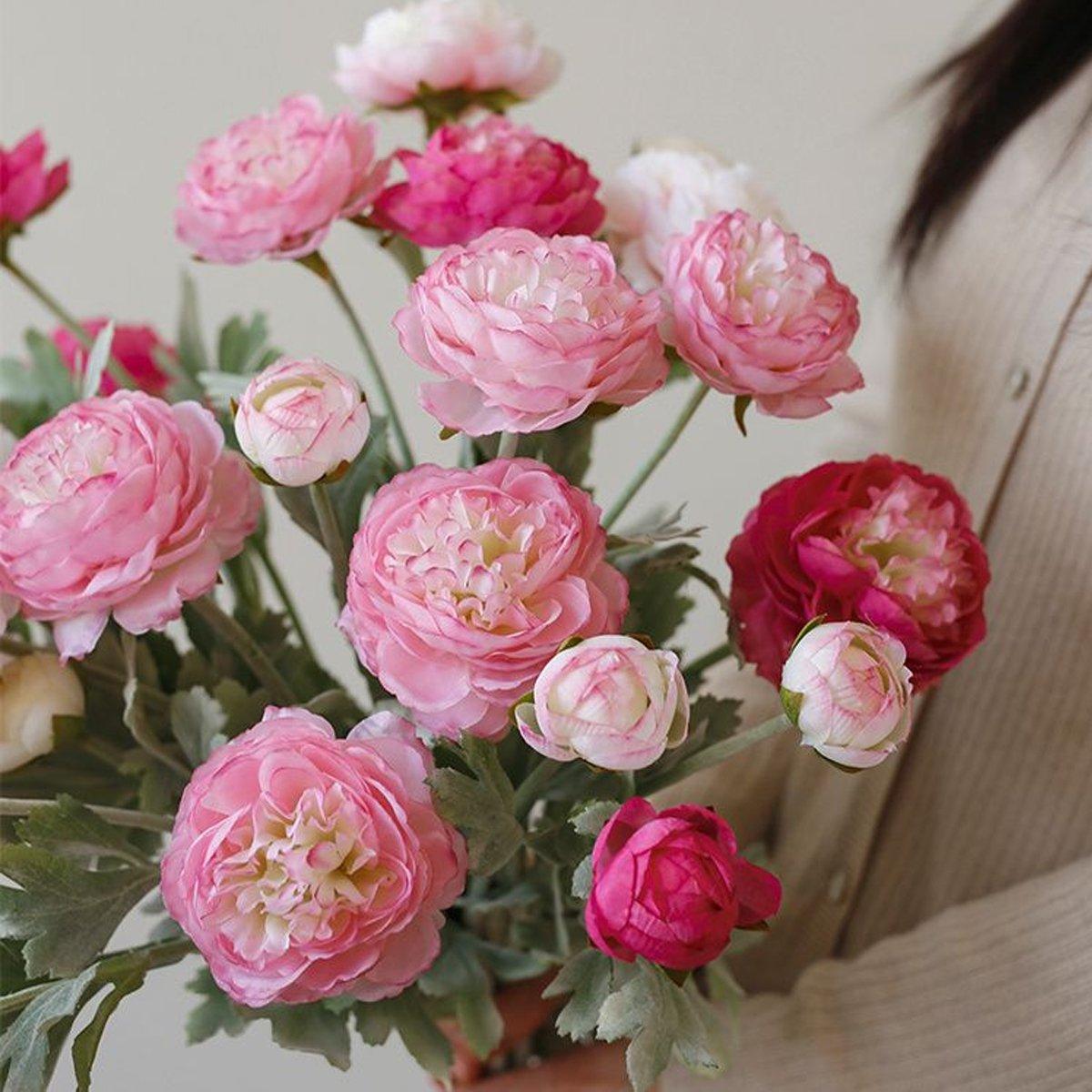 5pcs Artificial Peony Silk Flowers Bouquet Decor Faux Floral Arrangements - Champagne