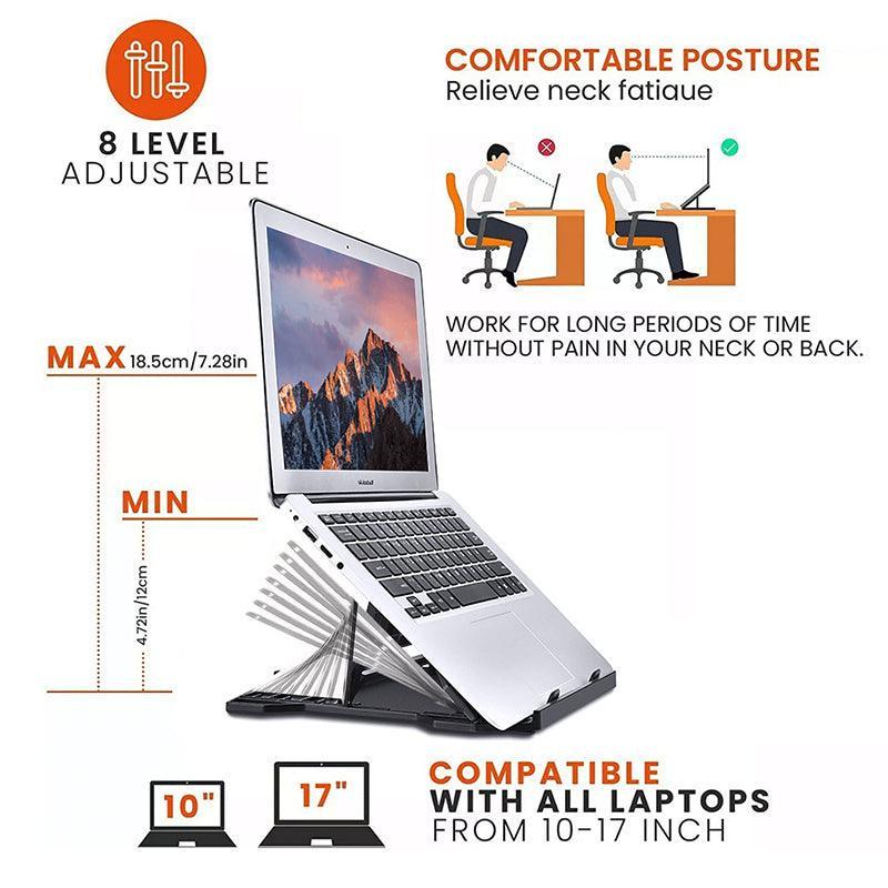 Adjustable Laptop Stand with 360-Degree Base for Desk Riser Home Office Holder - Black