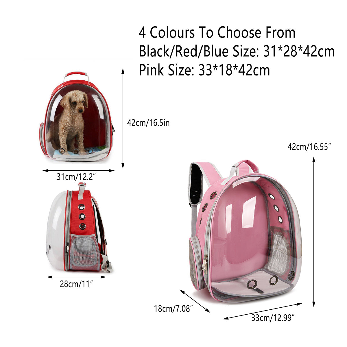 Pet Outdoor Carrier Backpack Cat Dog Puppy Travel Space Capsule Shoulder Bag - Pink