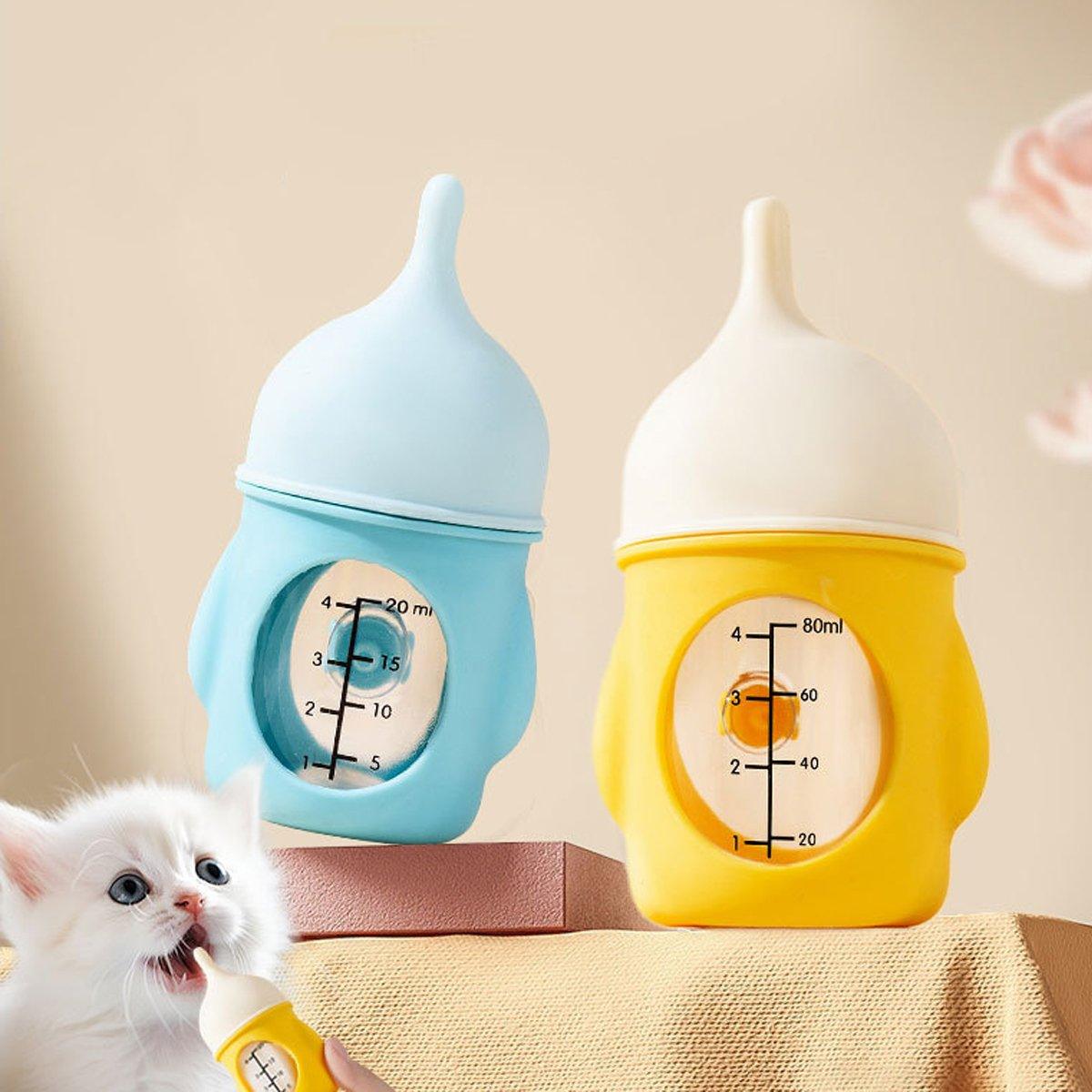 Silicone Pet Milk Feeding Bottle with Scale for Small Puppies and Kittens 20ml 80ml - 80ml-Pink