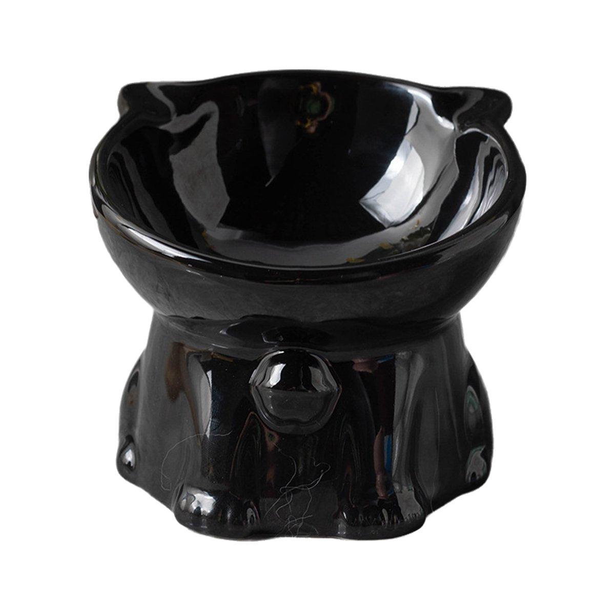Ceramic Cat Bowl Cute Tall Raised Cat Food Bowl for Pets Eating Comfortably - White