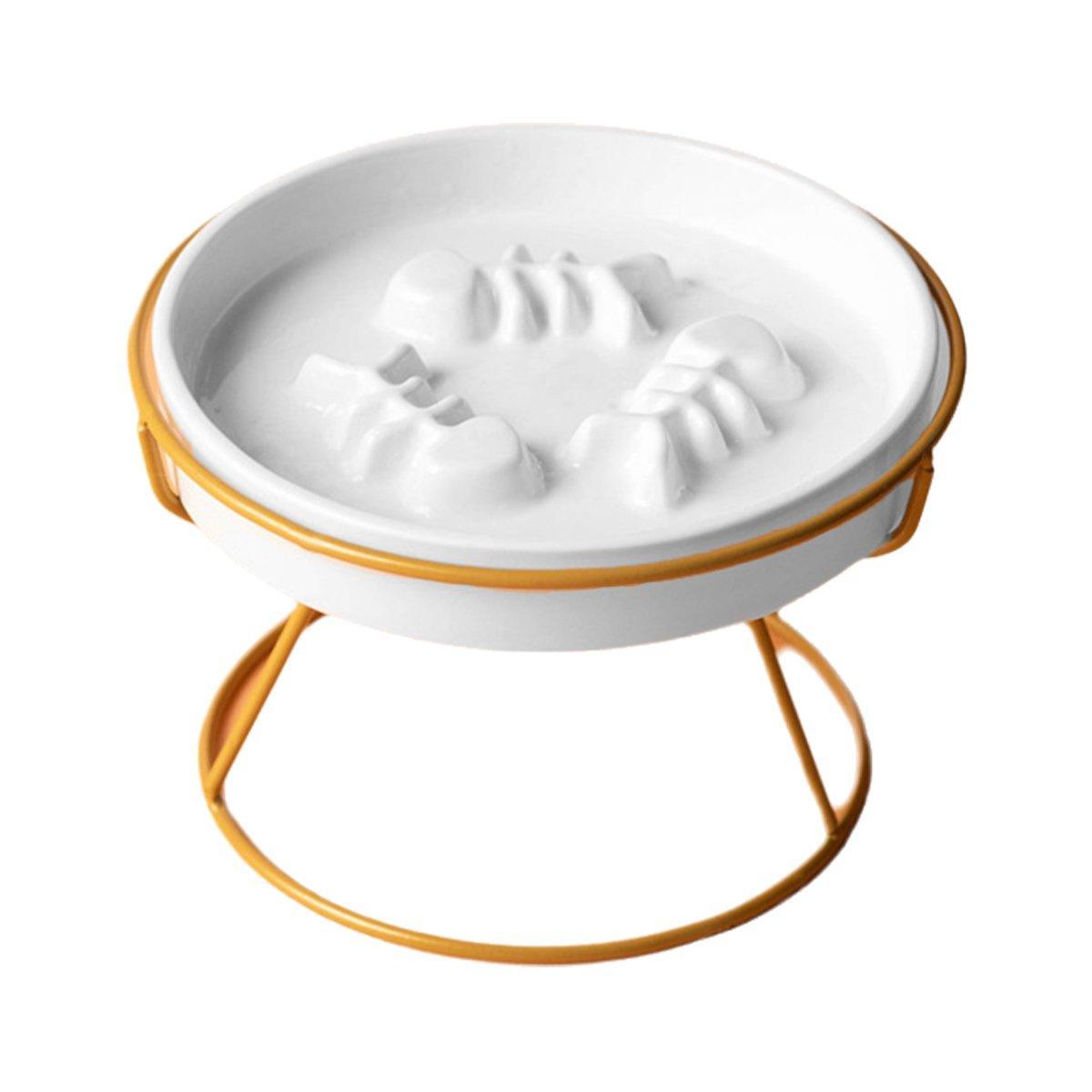 Ceramic Cat Bowl Slow Feeder Pet Food Tray for Cats and Dogs Non Slip Design - Black Bowl-Black Tray Rack