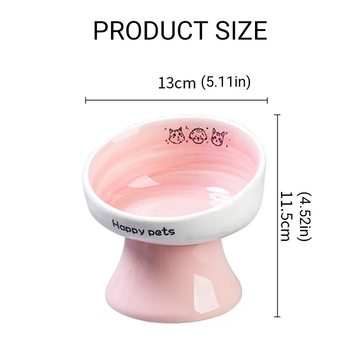 Tall Raised Ceramic Pet Bowl for Cats and Small Dogs in Blue or Pink - Blue