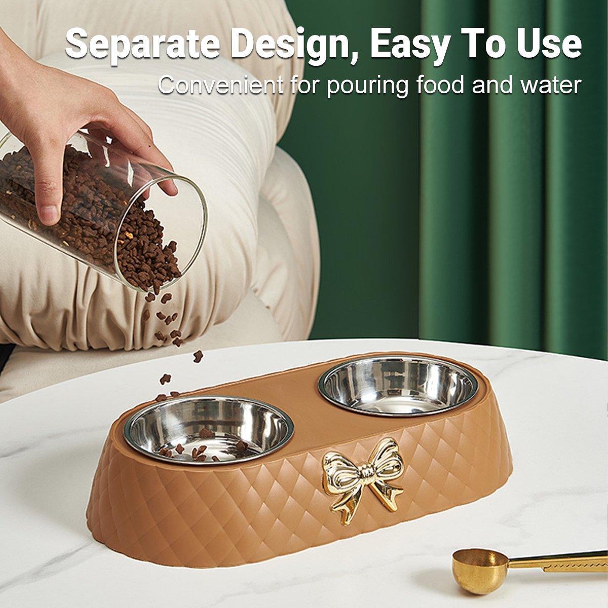 Stainless Steel Double Pet Bowl Non-Slip Anti-Knock Dog Cat Feeder Utensils - Green