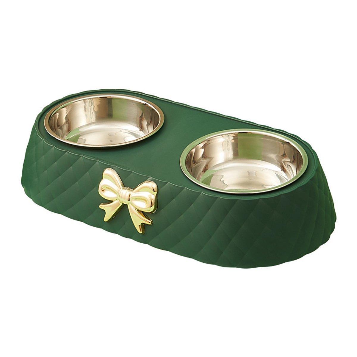 Stainless Steel Double Pet Bowl Non-Slip Anti-Knock Dog Cat Feeder Utensils - Green