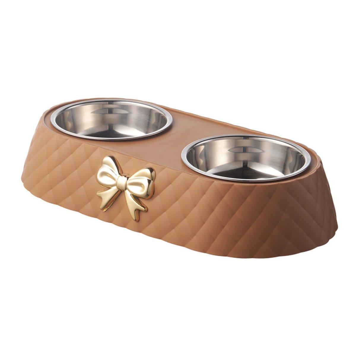 Stainless Steel Double Pet Bowl Non-Slip Anti-Knock Dog Cat Feeder Utensils - Green