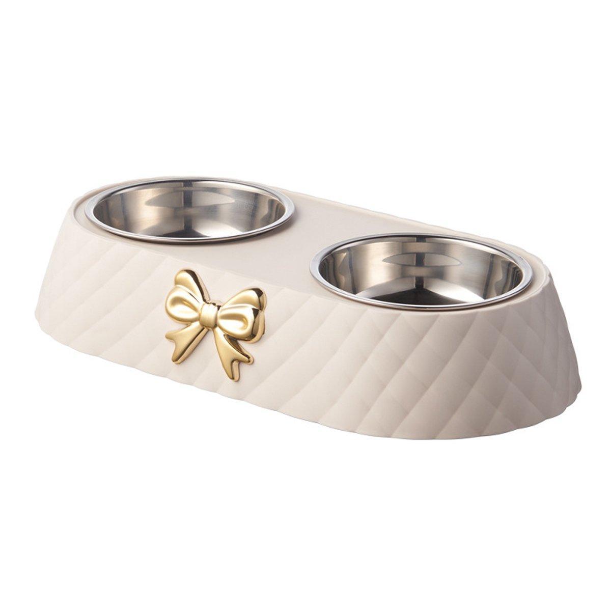 Stainless Steel Double Pet Bowl Non-Slip Anti-Knock Dog Cat Feeder Utensils - White
