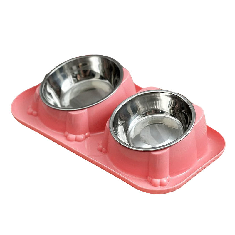 Cat Dog Food Bowl Double Slanted Mouth Feeding Water Dish Raised Pet Bowl Stand - Dark Blue