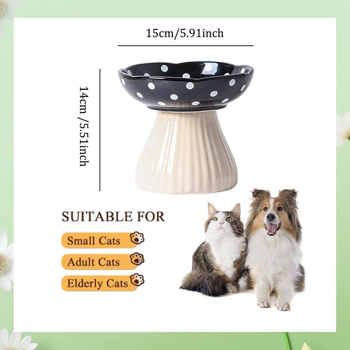 Pet Elevated Mushroom Bowl Ceramic Cat Dog Bowl Dish Food Feeder Raised Cat Bowl - Black