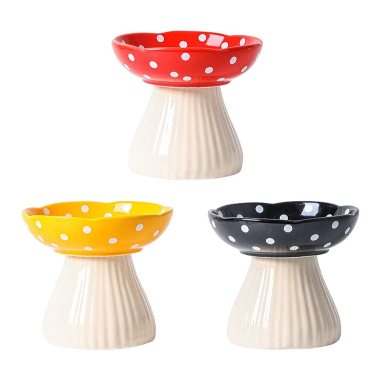 Pet Elevated Mushroom Bowl Ceramic Cat Dog Bowl Dish Food Feeder Raised Cat Bowl - Red