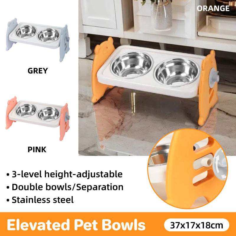 Double Pet Feeding Bowls Stainless Steel Non Slip Cat Dog Water Bowl Food Dish - Orange