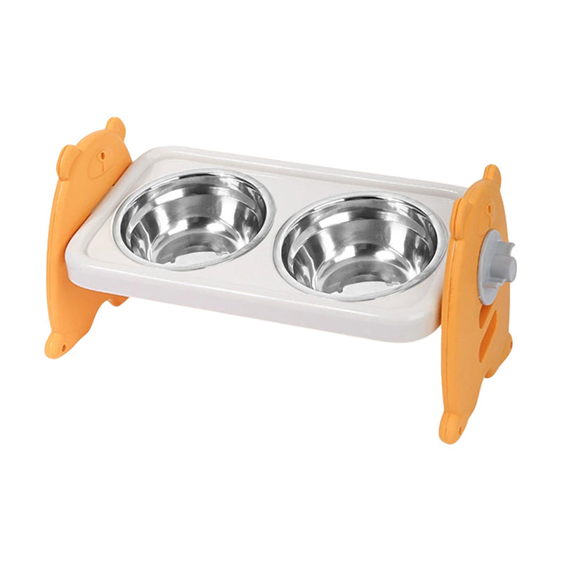 Double Pet Feeding Bowls Stainless Steel Non Slip Cat Dog Water Bowl Food Dish - Orange