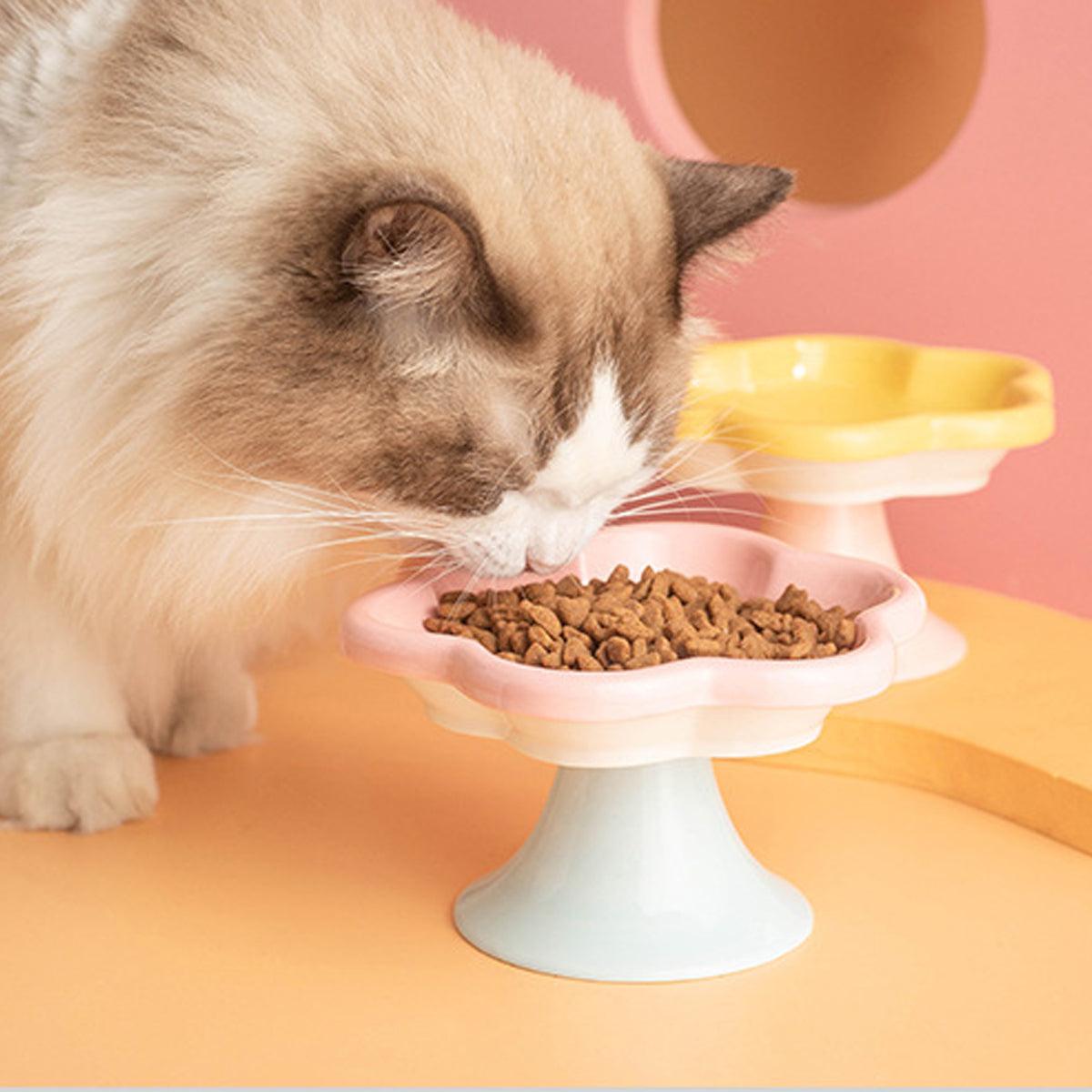 Flower Ceramic Cat Bowl Pet Food Bowl Snack Tray for Cats and Small Pets Feeding - Yellow