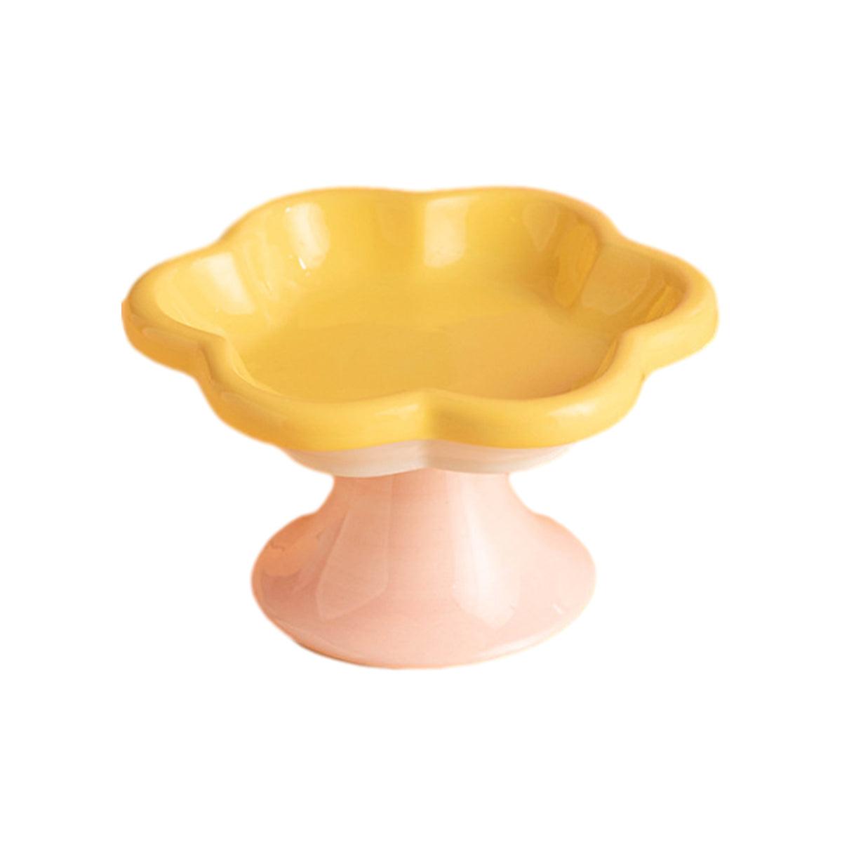Flower Ceramic Cat Bowl Pet Food Bowl Snack Tray for Cats and Small Pets Feeding - Yellow