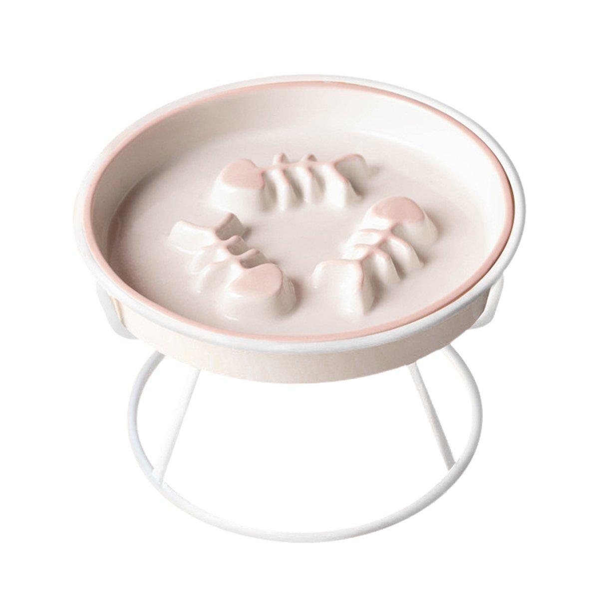 Ceramic Cat Bowl Slow Feeder Pet Food Tray for Cats and Dogs Non Slip Design - Yellow Bowl-White Tray Rack