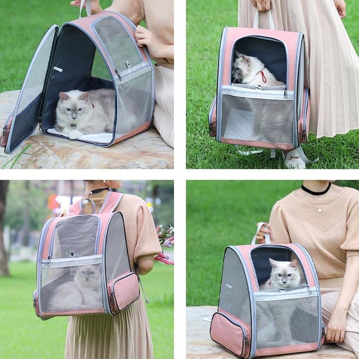 Large Foldable Breathable Portable Cat Dog Bag Outdoor Shoulder Pet Backpack - Pink