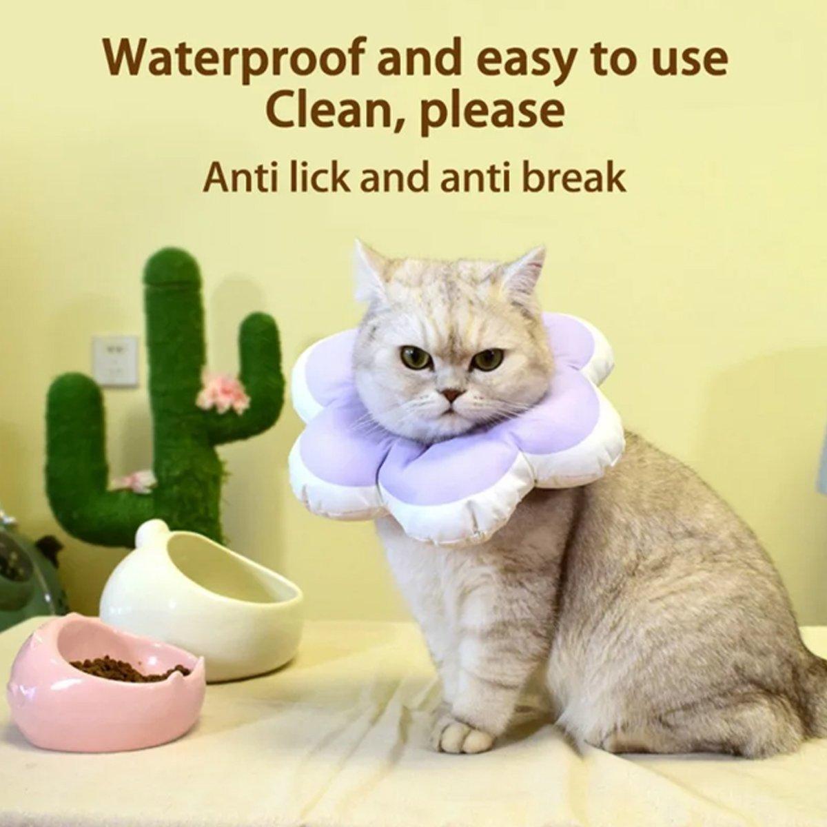 Elizabethan Cat Recovery Collar Anti Licking Pet Cone Protective Neck Ring - Purple-M