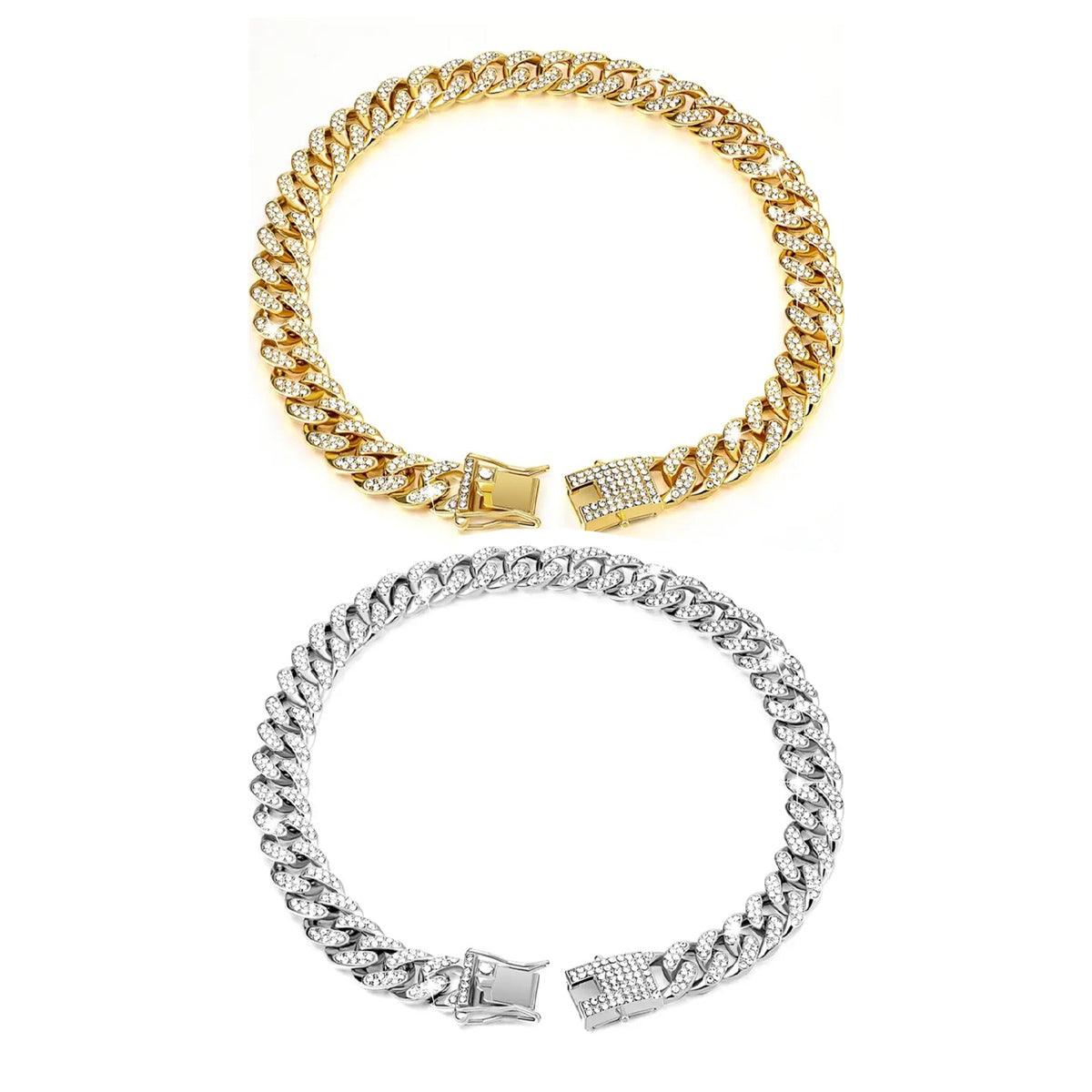 Cuban Chain Metal Dog Collar Pet Training Necklace for Small Medium Large Dogs - Gold-50cm