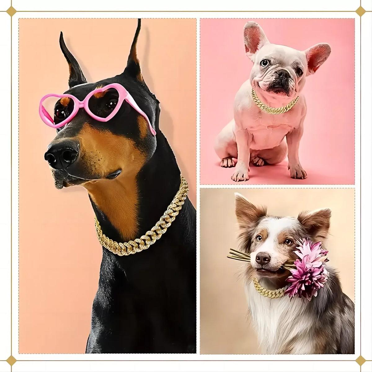 Cuban Chain Metal Dog Collar Pet Training Necklace for Small Medium Large Dogs - Gold-55cm