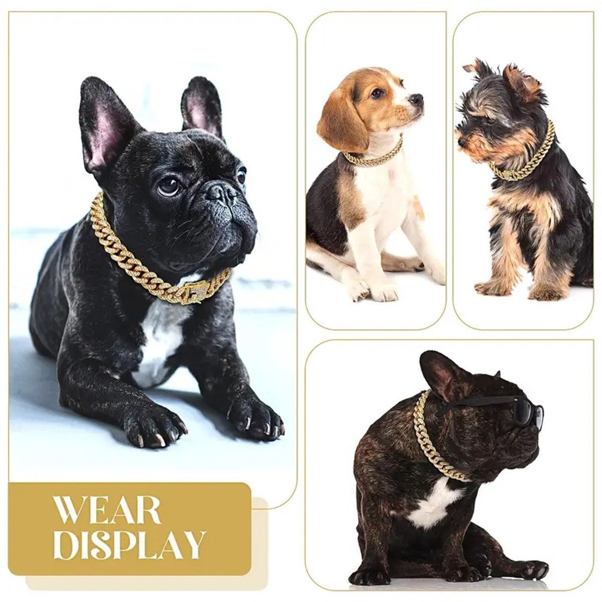 Cuban Chain Metal Dog Collar Pet Training Necklace for Small Medium Large Dogs - Gold-60cm