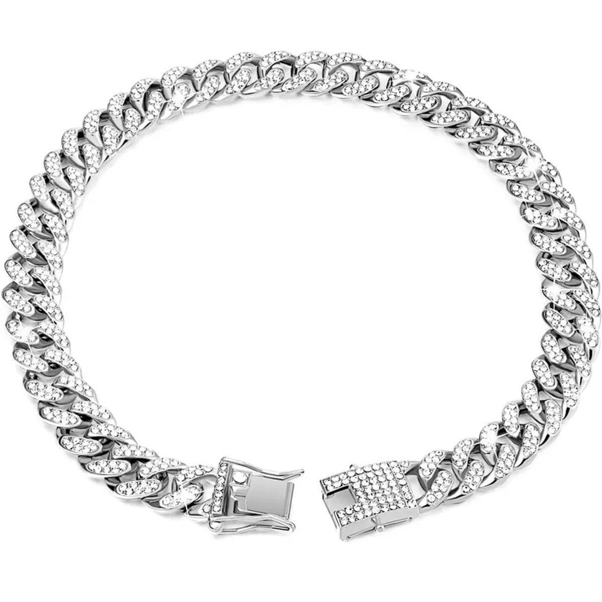Cuban Chain Metal Dog Collar Pet Training Necklace for Small Medium Large Dogs - Gold-60cm