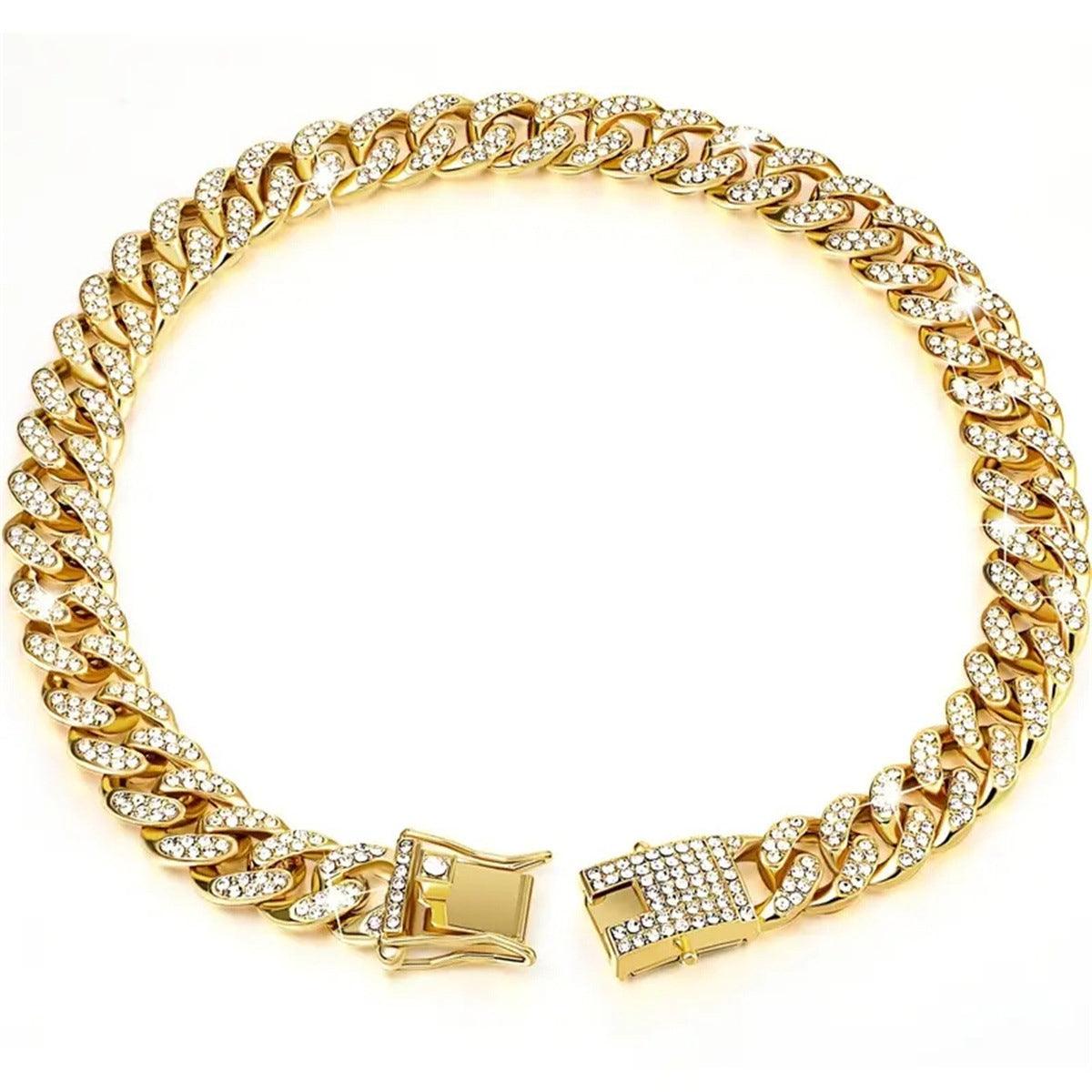 Cuban Chain Metal Dog Collar Pet Training Necklace for Small Medium Large Dogs - Gold-60cm