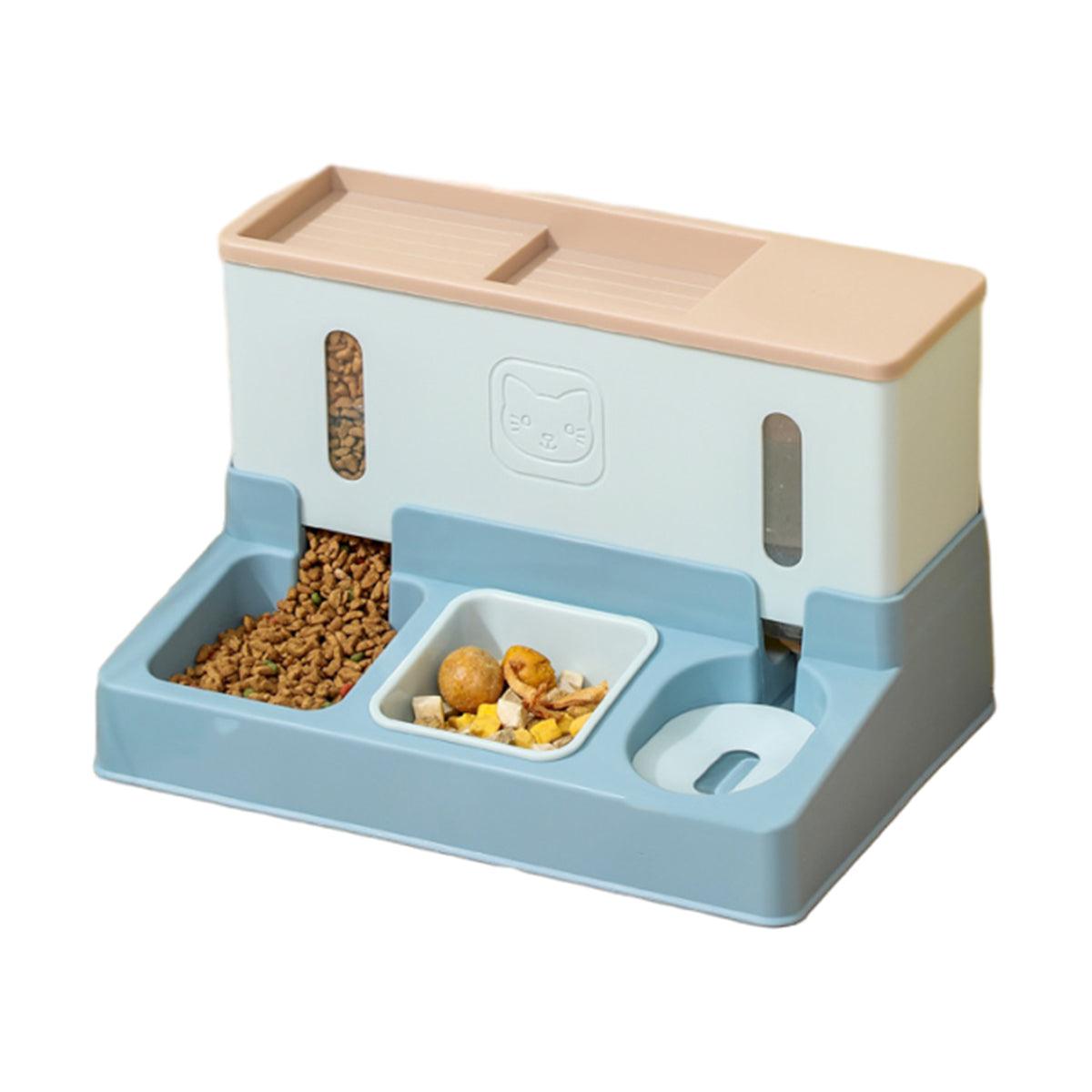 All in One Pet Feeding Bowl Cat Dog Water and Food Feeder Automatic Dispenser - Blue