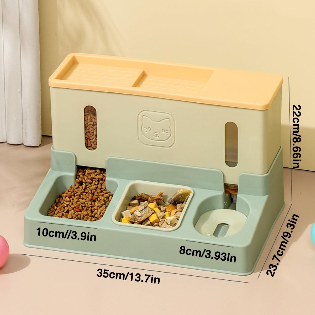All in One Pet Feeding Bowl Cat Dog Water and Food Feeder Automatic Dispenser - Green