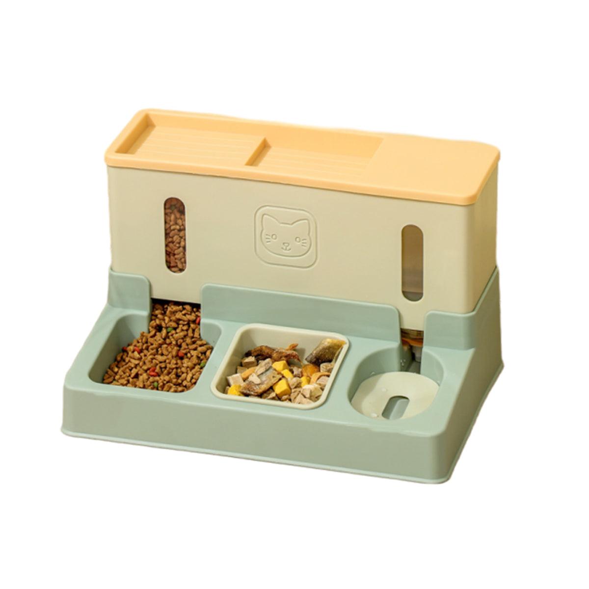 All in One Pet Feeding Bowl Cat Dog Water and Food Feeder Automatic Dispenser - Green