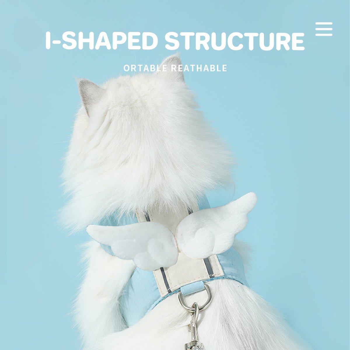 Pet Angel Wings Dog Vest Leash Cat Harness Anti-Break Walking Dog Leash Set - Blue-M