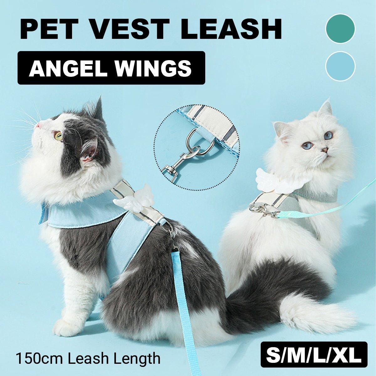 Pet Angel Wings Dog Vest Leash Cat Harness Anti-Break Walking Dog Leash Set - Blue-S