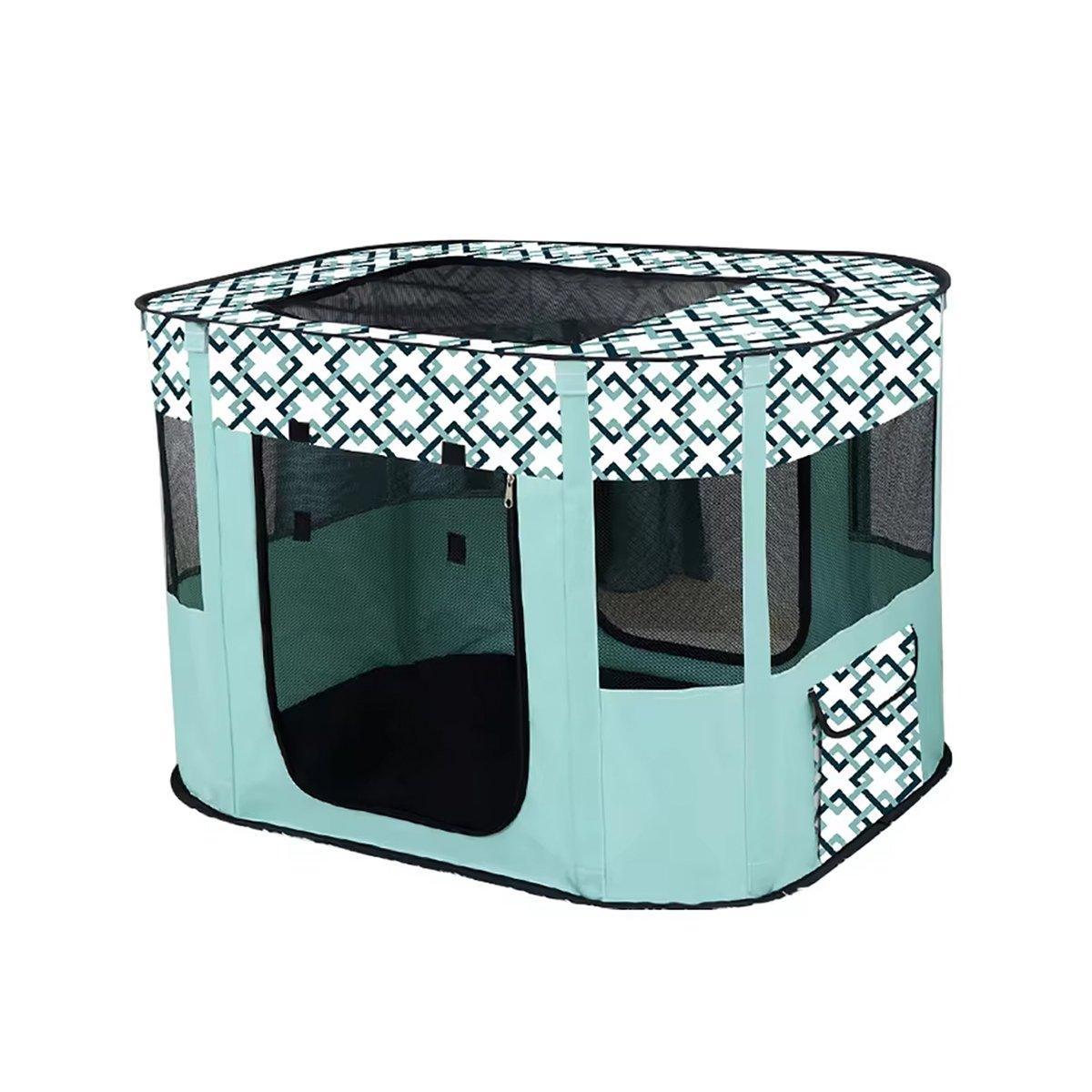 Foldable Cat Dog Kennel Pet Delivery Cage Portable Pet Fence Tent - Cyan-M