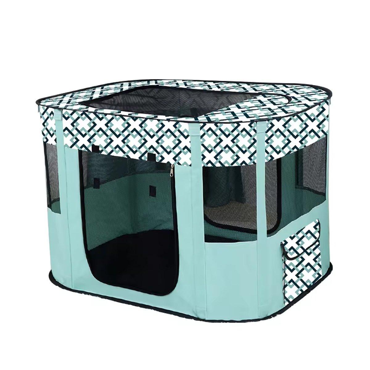 Foldable Cat Dog Kennel Pet Delivery Cage Portable Pet Fence Tent - Cyan-M