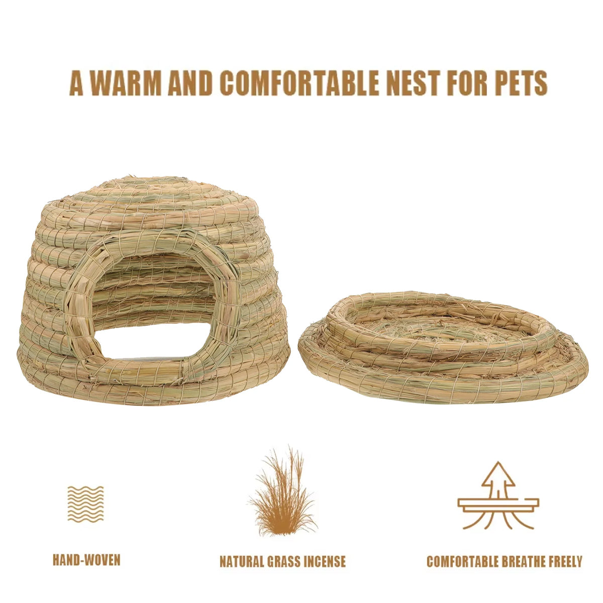 Rabbit Grass Nest Small Pet Breeding Hideout Natural Straw House For Hamster Use