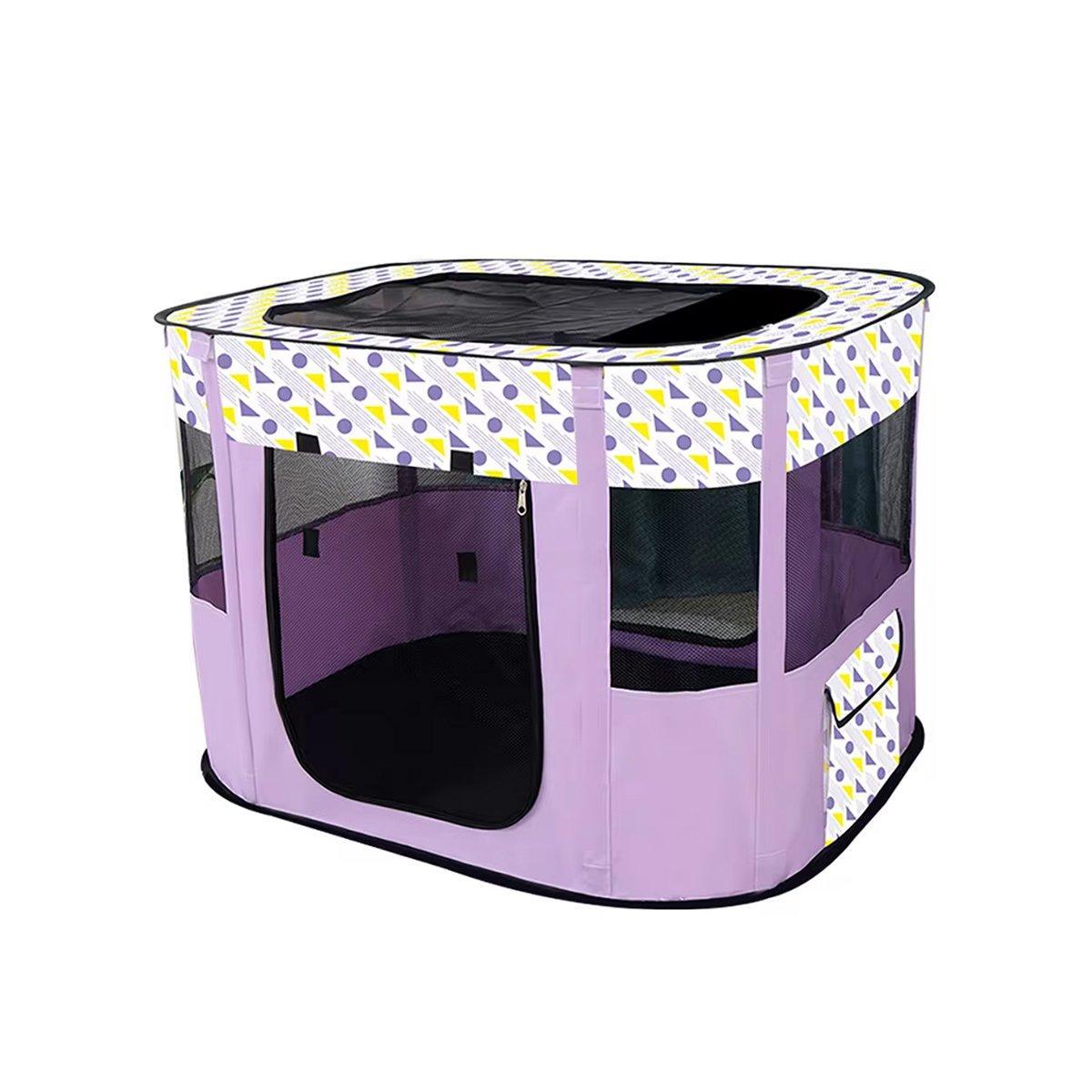 Foldable Cat Dog Kennel Pet Delivery Cage Portable Pet Fence Tent - Purple-M