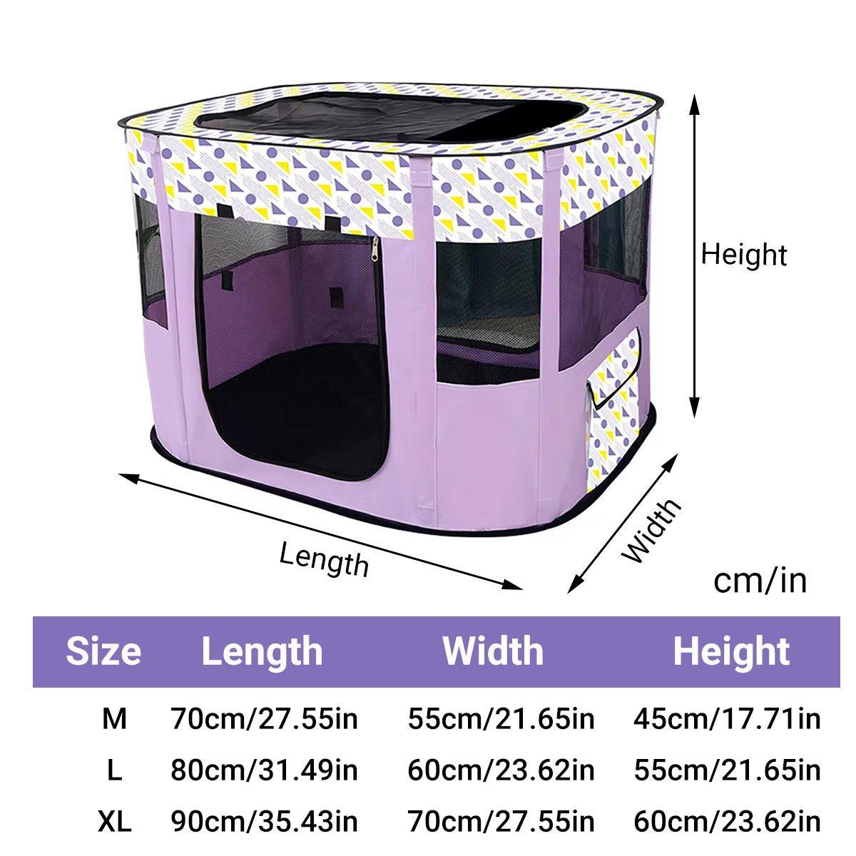 Foldable Cat Dog Kennel Pet Delivery Cage Portable Pet Fence Tent - Purple-XL