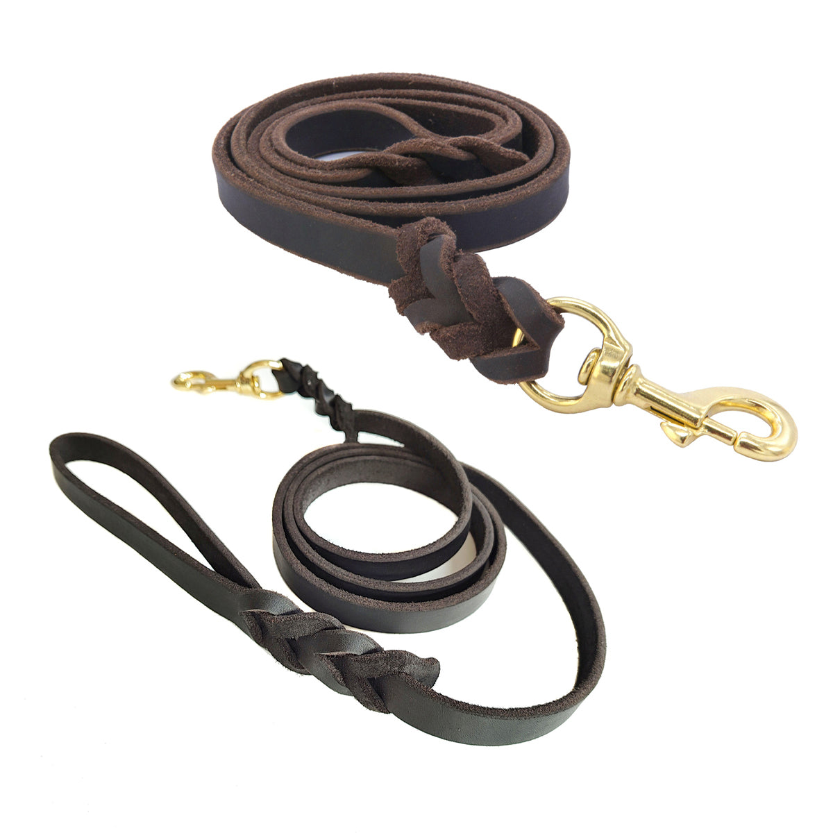 Dog Leash Cowhide Lead Heavy Duty Leather M Size Brown For Walking Training - Black