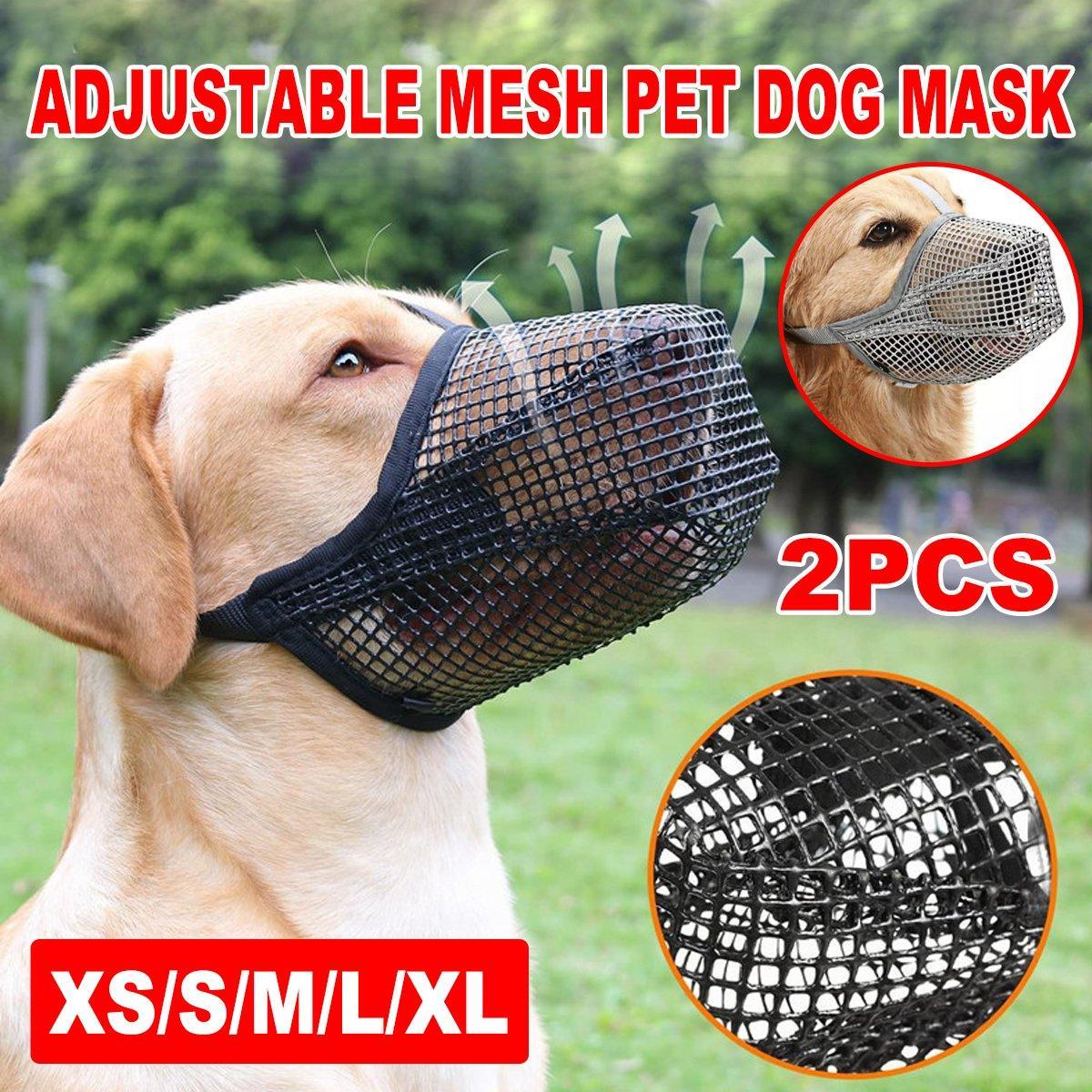 2PCS Adjustable Mesh Pet Dog Muzzle Mask Mouth Cover No Bite Strap Mouth Cover - Black-S