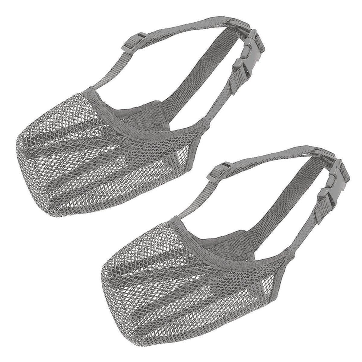 2PCS Adjustable Mesh Pet Dog Muzzle Mask Mouth Cover No Bite Strap Mouth Cover - Black-S