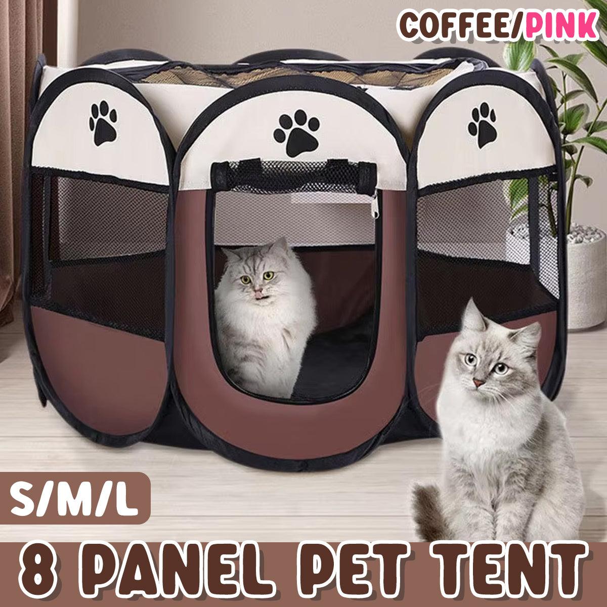 Pet Fence Indoor Cat Dog Tent Octagonal Fence Portable Foldable Cage Kennel - S-Pink