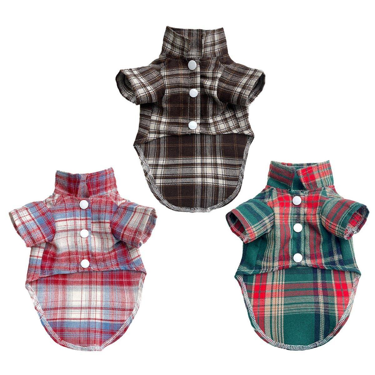 Soft Puppy Plaid Shirt Dog Clothes Jumpsuit Cat Pet Check Coat Summer T-shirt - Brown-S