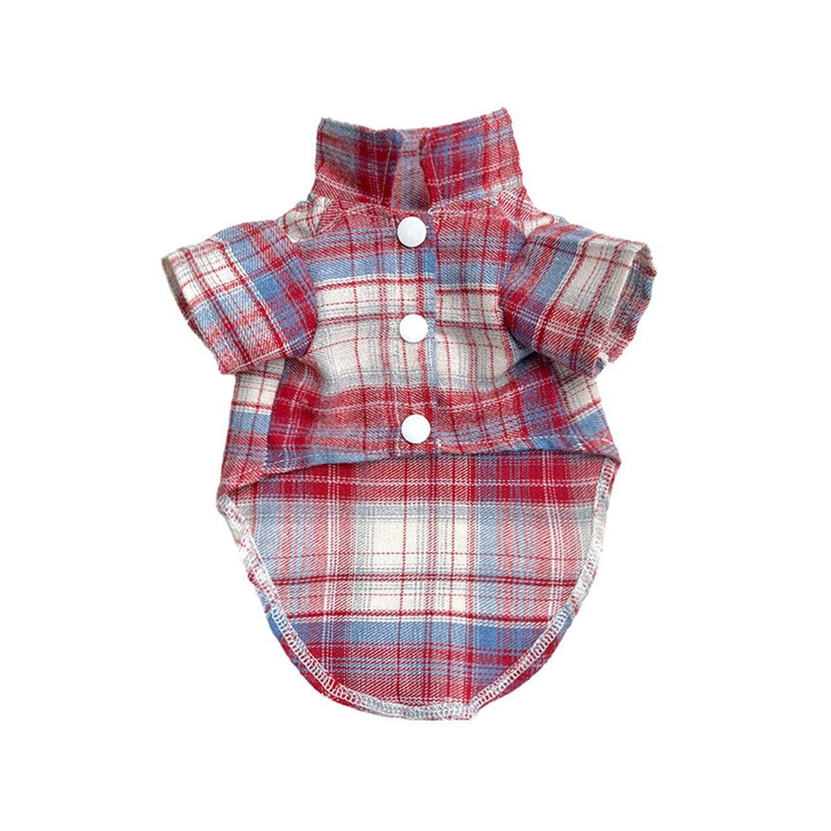 Soft Puppy Plaid Shirt Dog Clothes Jumpsuit Cat Pet Check Coat Summer T-shirt - Brown-S