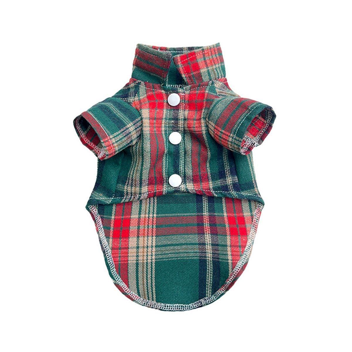 Soft Puppy Plaid Shirt Dog Clothes Jumpsuit Cat Pet Check Coat Summer T-shirt - Brown-S