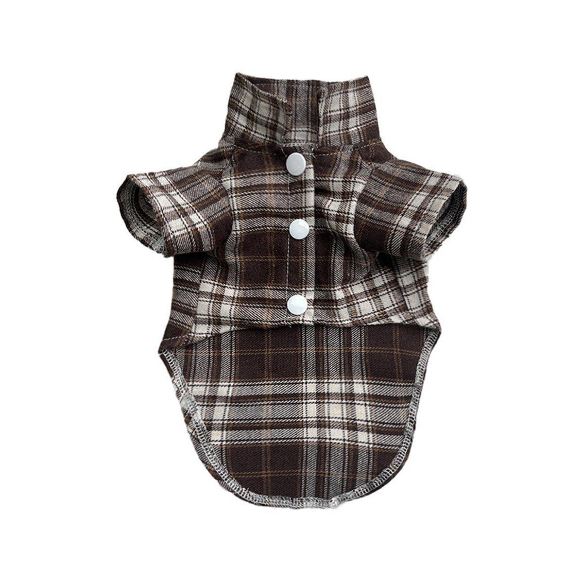 Soft Puppy Plaid Shirt Dog Clothes Jumpsuit Cat Pet Check Coat Summer T-shirt - Brown-S