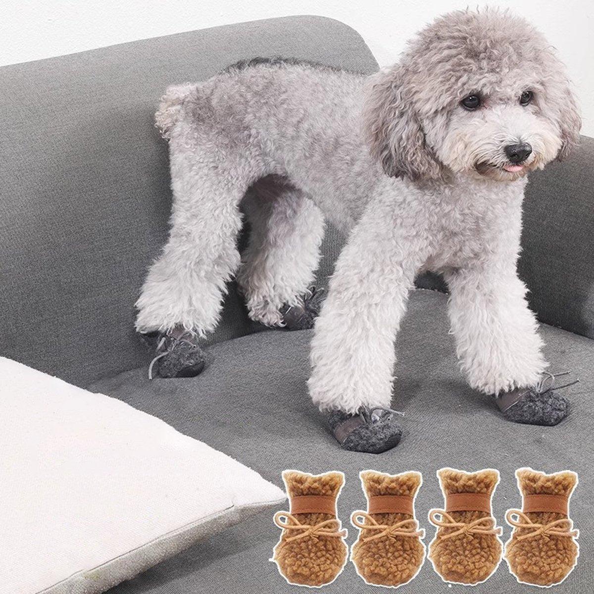 Winter Pet Dog Snow Boots Teddy Puppy Non-Slip Cotton Shoes Warm Puppy Foot - Brown-M