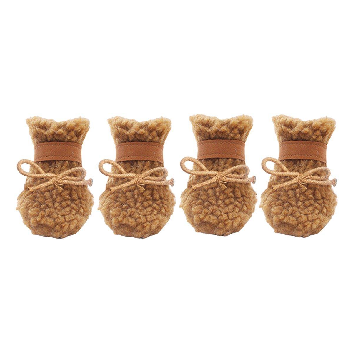 Winter Pet Dog Snow Boots Teddy Puppy Non-Slip Cotton Shoes Warm Puppy Foot - Brown-M