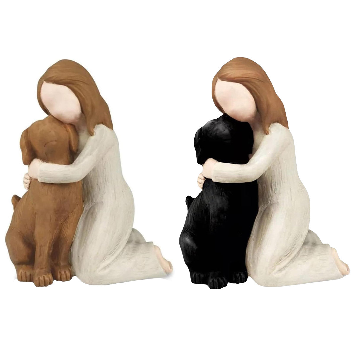 Girl Hugging Dog Ornament Decorative Figurine Resin Home Decoration Craft Gift - Yellow