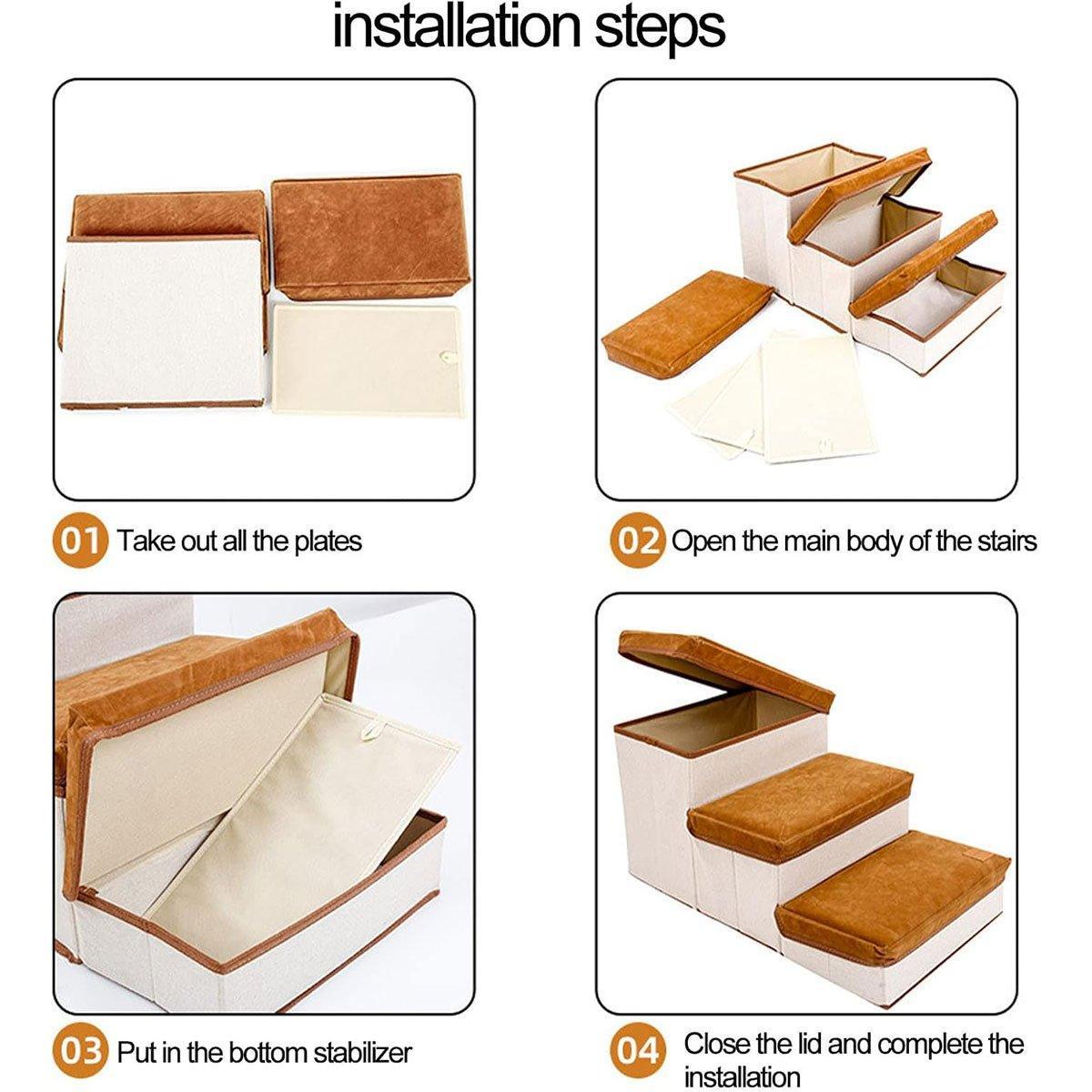 Foldable Pet Dog Stairs Puppy Step Ladder for Bed Sofa Portable Climbing Ramp - Brown