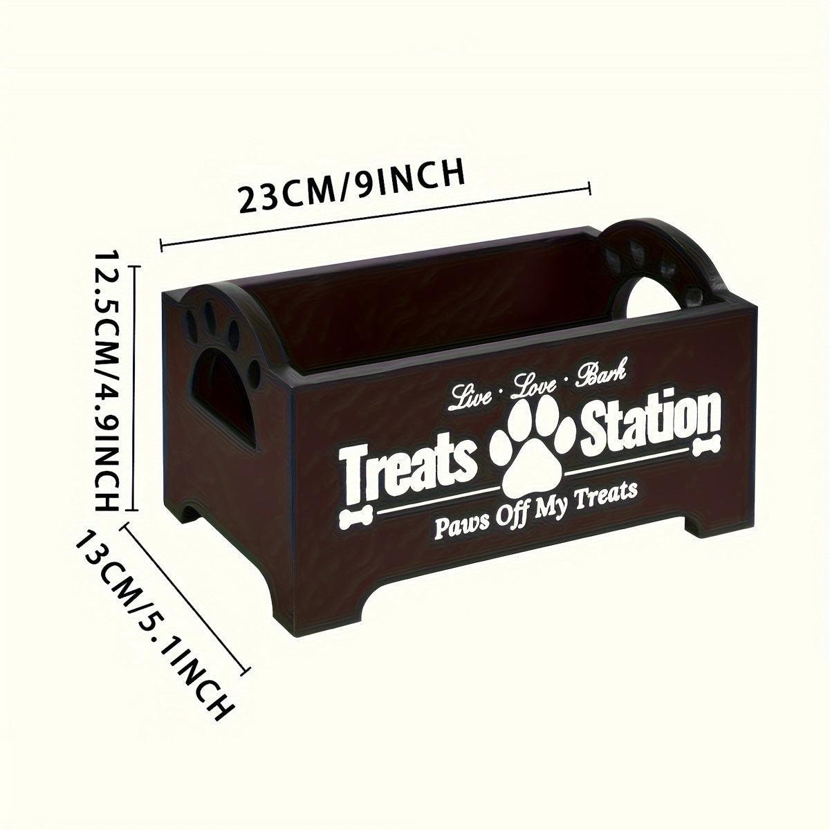 Dog Treat Container Wood Dog Food Storage For Cat Dogs With Paw Print Design - Black